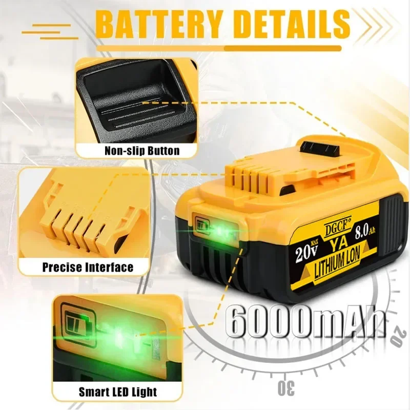 Imagem -05 - Bateria Original da Substituição do Li-íon Bateria da Ferramenta Elétrica para Dewalt Dcb205 Dcb201 Dcb203 20v 6.0ah 8.0ah 12.0ah