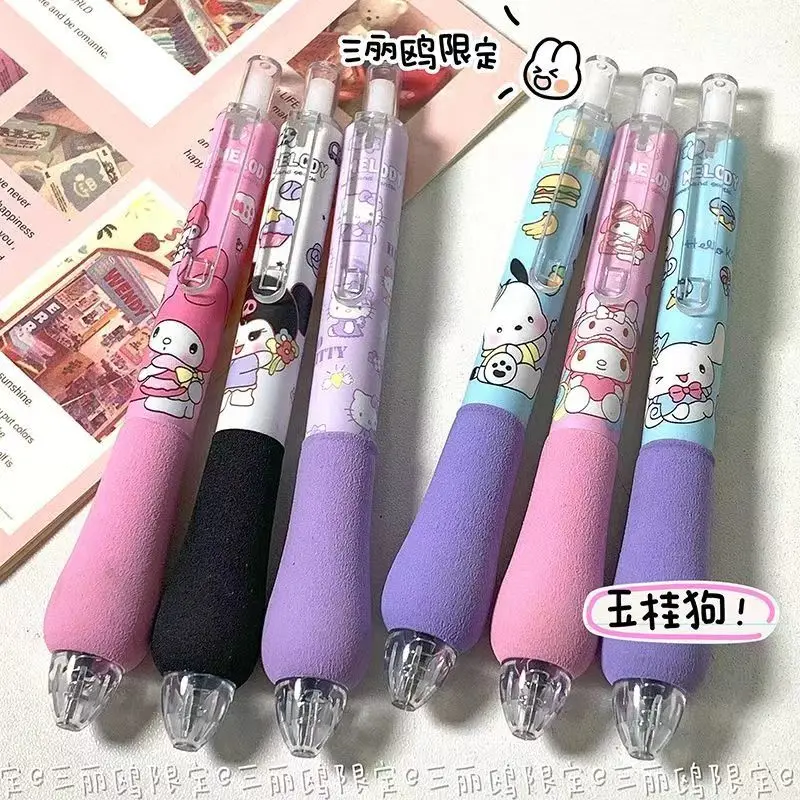 Hello Kitty Cinnamoroll Cartoon Sponge Cover Kawaii Student Pen Press Black Water Pen Cute Quick-Drying Brush Answer Pen Gift