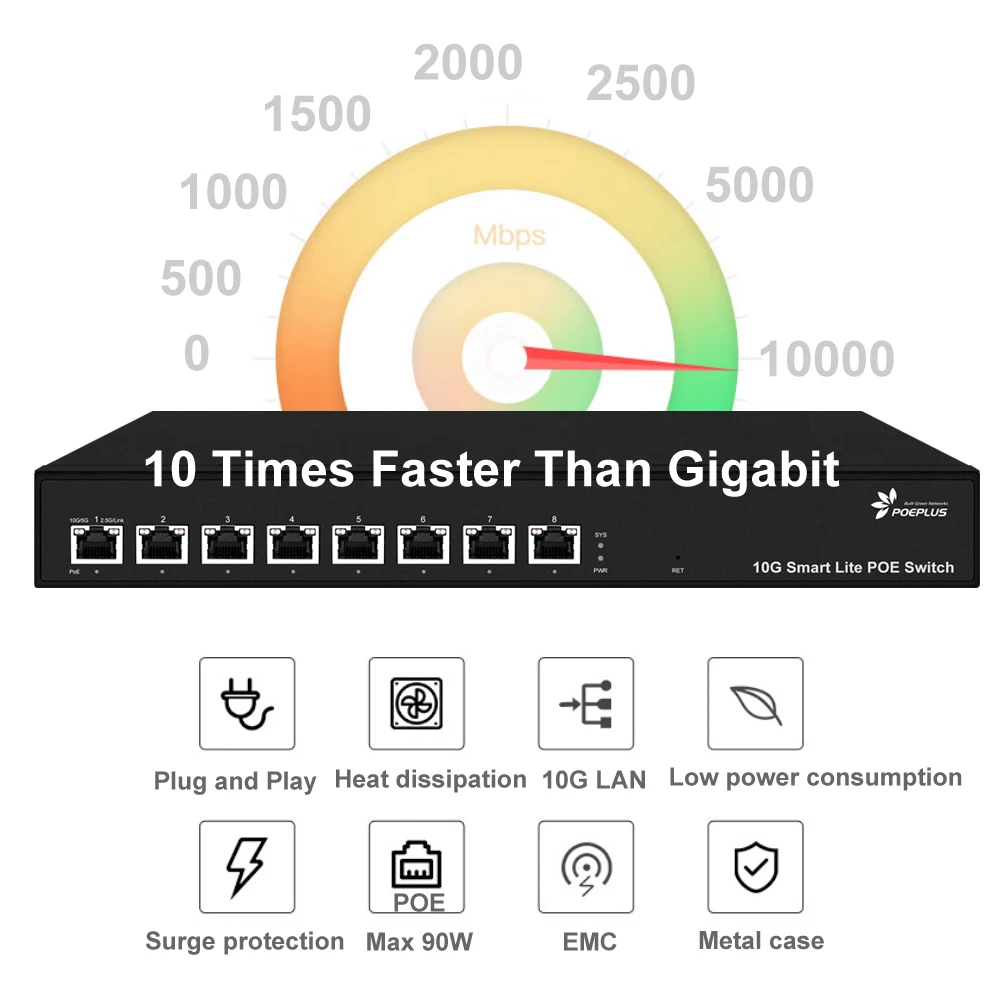 8 Ports RJ45 full 10Gbe Managed POE Or Non POE Network Switch