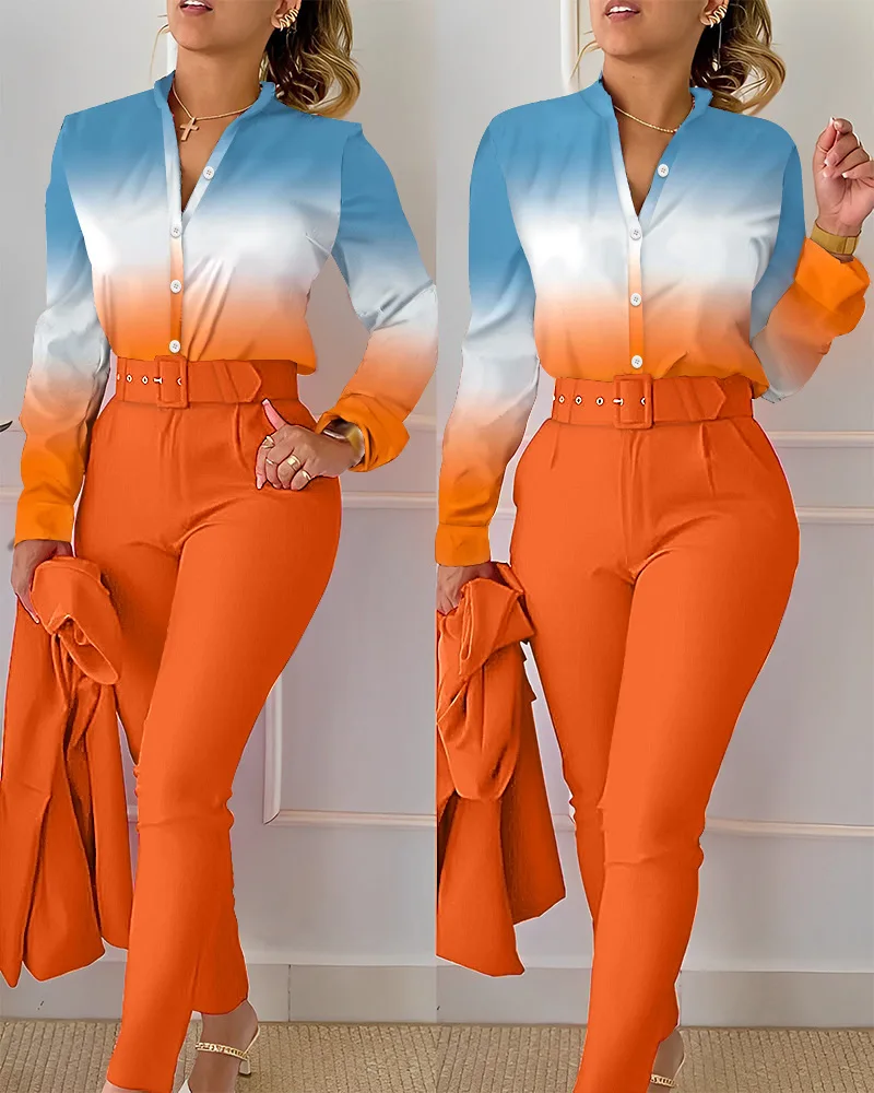 camicia e pantaloni con stampa elegante set da due pezzi donna primavera autunno moda camicie a maniche lunghe pantaloni a vita alta abiti casual Abiti