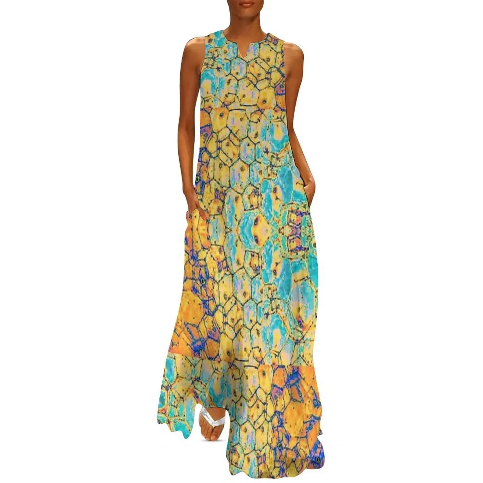 

MelissaBubbles - Abstract Orange & Teal Bubble Fractal Long Dress Party dresses for women Cocktail of dresses