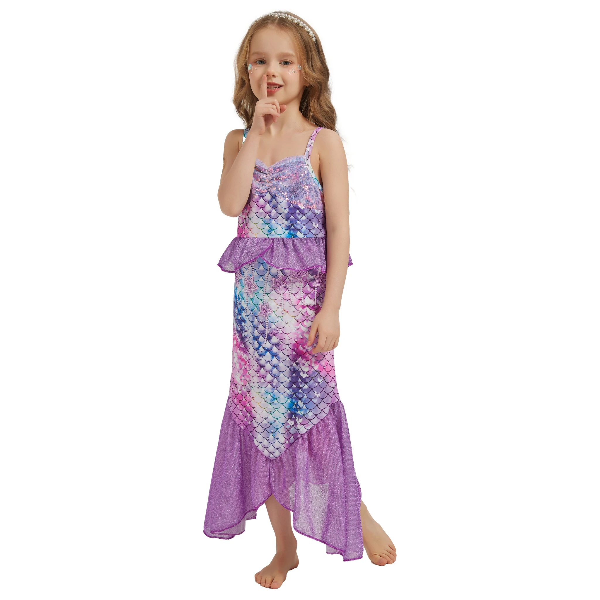 Vestido de sirena para niños, elegante disfraz de princesa sin mangas con lentejuelas para fiesta de cumpleaños y Halloween para niñas