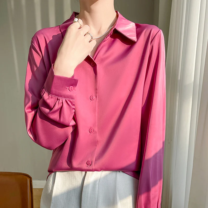 Camisa de manga larga para mujer, chaqueta de protección solar de tela de seda de acetato, primavera y otoño, novedad de 2024, S Li7023