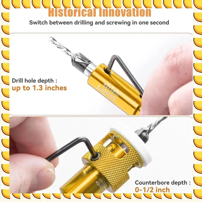 

BAAU 5Pcs Countersink Drill Bit Set With 1/4In Release Hexshank,Adjustable Woodworking Drill Bit Set For Carpentry Screw Hole