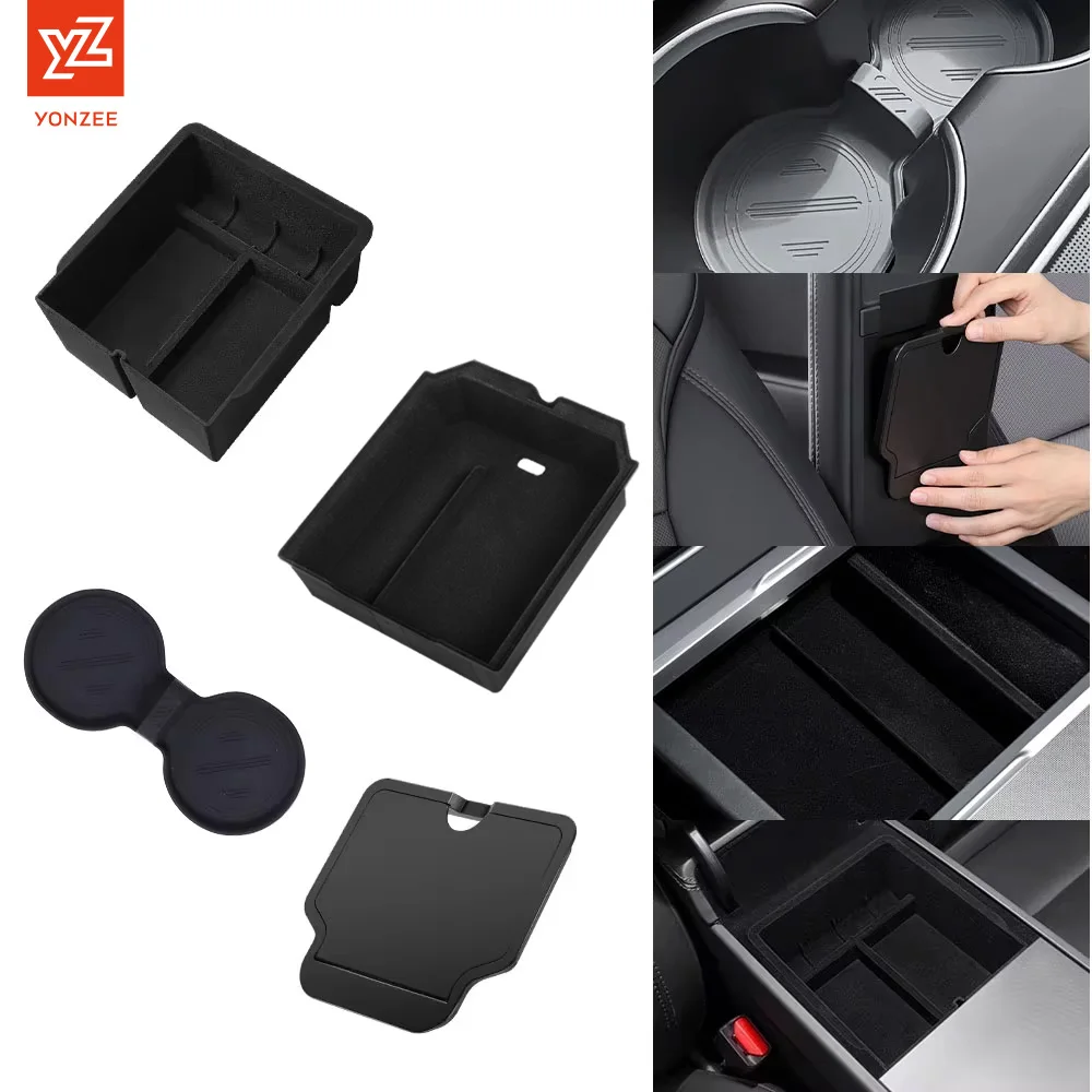Yz para tesla highland modelo 3 y juniper console central de armazenamento oculto apoio de braço dianteiro e traseiro em camadas grade abs organizado reunindo