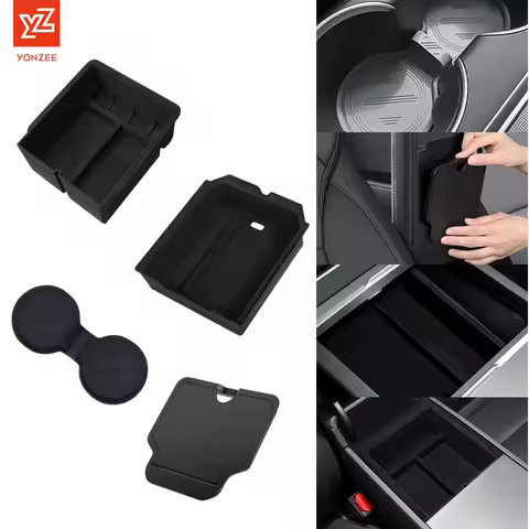 YZ For Tesla Highland Model 3 Y Juniper Hidden Storage Center Console Armrest Front and Rear Layered Grid ABS Organized Flocking