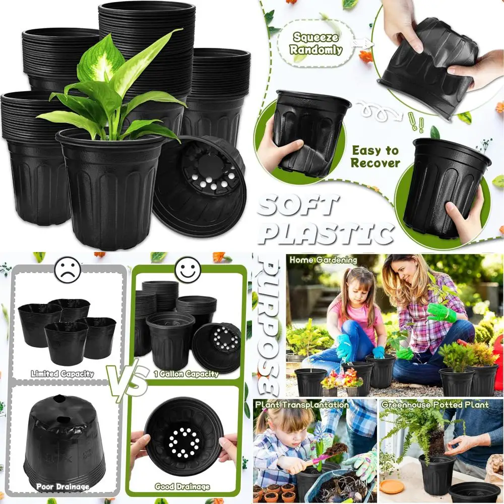 

OJYUDD 60 Pack 1 Gallon Flexible Plant Nursery Pots,Thickened Soft Plastic Seed Starting Pots,Plastic Plant Container with Hole