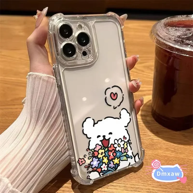 For Honor 9X 10X 10 9i 9 Lite Play 7X View 10 7C 8 8C 8X Max 7A Lite Y7 Y9 Phone Case Puppy Holding Flowers Anti-fall Soft Cover