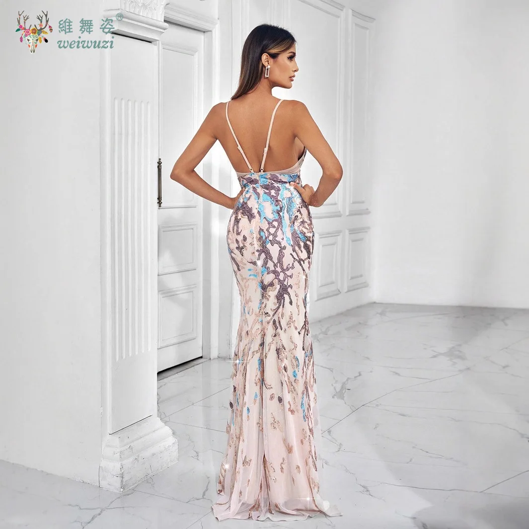 Autumn and Winter Evening Dress Set Exquisite Sequin Bead Embroidery Slim Fit Mermaid Slim Shoulder Strap Backless Evening Dress