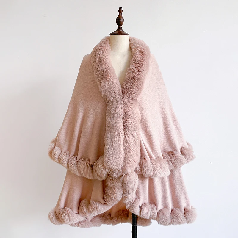 Neuer Winter-Umhang aus verdickter Nerzwolle mit vollen Borten, Kunstpelz-Umhang – Damen-Umhang mit Kapuze, lockerer Fleece-Umhang, Mantel, Partykleid, warm – Detail 15