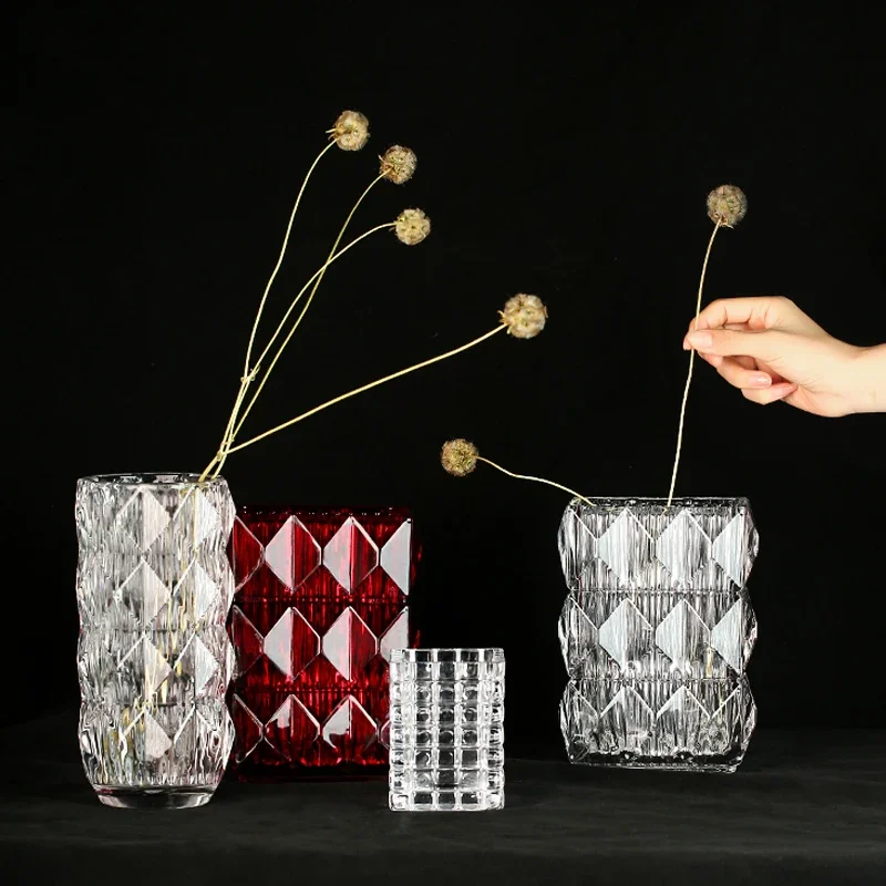 Florero de cristal brillante para sala estar, florero moderno escritorio, adornos flores secas, accesorios de decoració