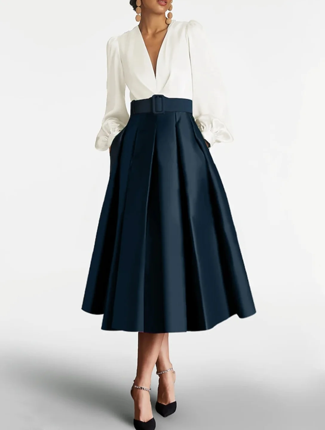 

Customized Short Red Satin Evening Dresses with Pockets A-Line Pleats V-Neck Tea Length Prom Dress Wedding Guest Dress for Women