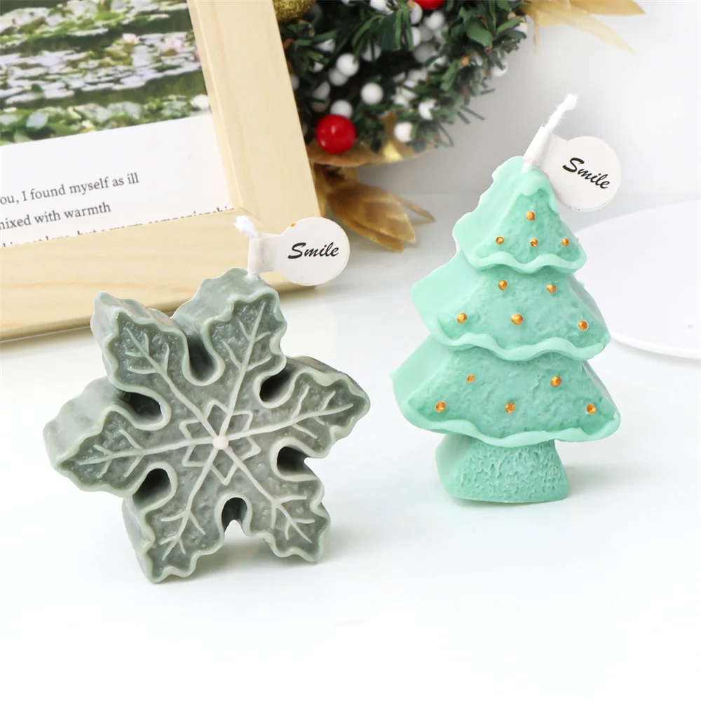 Stampo per candele in Silicone stile natalizio albero per fiori di neve scatola regalo per stelle profumo fai da te decorazione per la casa di