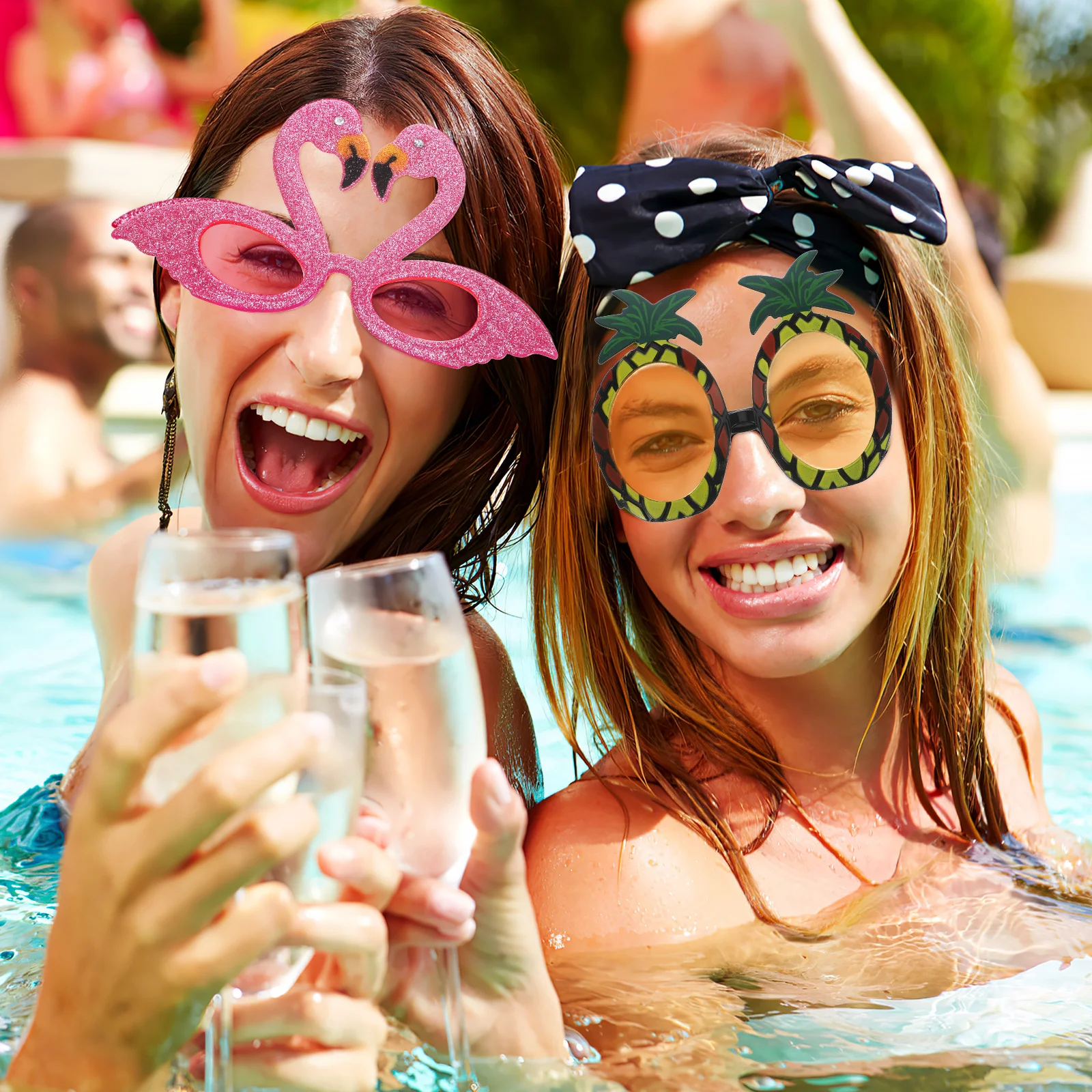 

7Pcs Party Glasses Set Hawaiian Summer Funny Glasses Protective Anti Glare Eyewear for Tropical Luau Photo Props