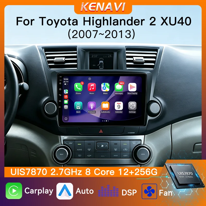 UIS7870 Car Stereo Radio Wireless Carplay Android Auto For Toyota Highlander 2 XU40 2007‑2013 GPS Multimedia Player FM Head Unit
