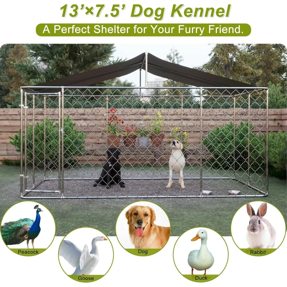 Large Dog Kennel with Roof Dog House Outside Dog Run Pen Heavy Duty Dogs Fence Puppy Exercise Pen DogCage 157