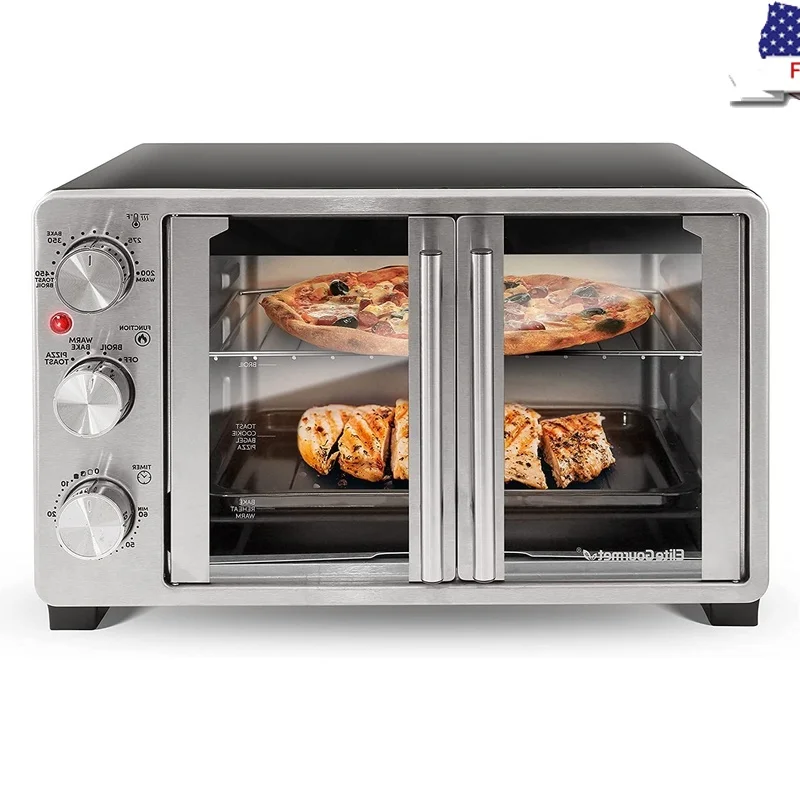 Neuer Doppel-Toaster mit französischer Tür, 25 l, Konvektions-Multifunktions-Kochbacken, Grillen, Toast, Braten, 1500 W, einstellbarer Timer