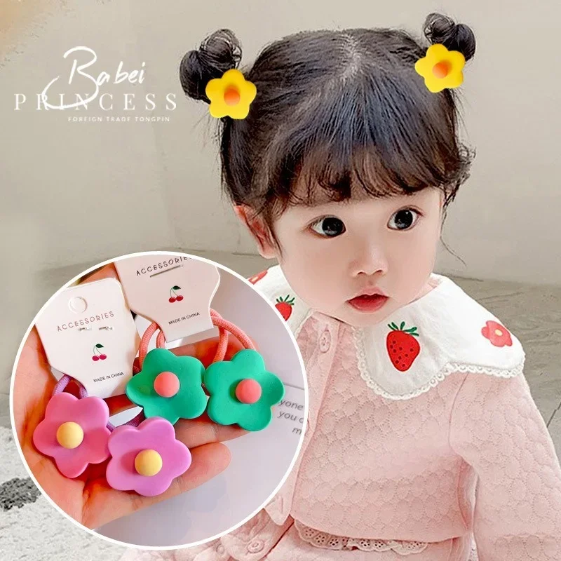 2 Pcs/set  New Cute Resin Sunflower Princess Headwear Kids Elastic Hair Bands Children Ropes Girls Accessories Baby Headdress