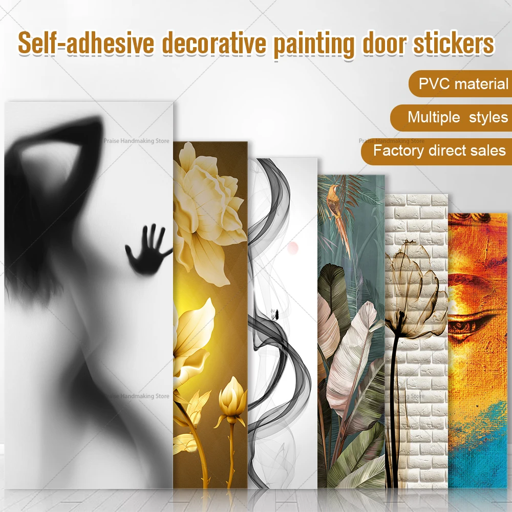 

3D Creative Abstract Door Sticker, Detachable, Living Room, Bedroom Decoration, Painting Vinyl, Waterproof, Self-adhesive