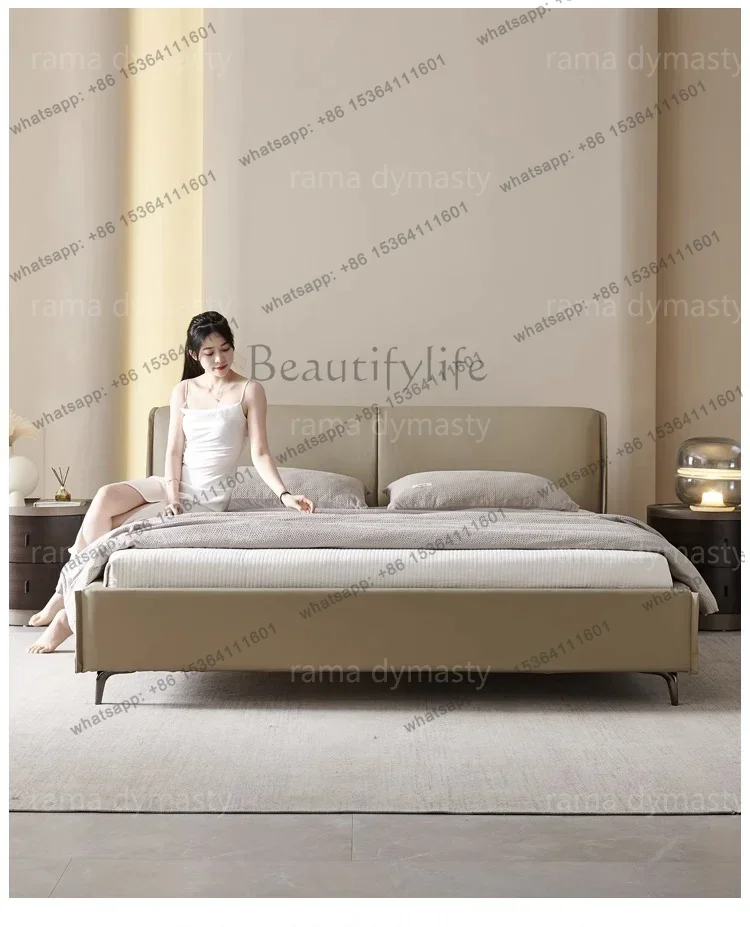 

yj19 Modern Leather Wingback King/Queen Soft Bed Frame with Upholstered Headboard Can be Customzied