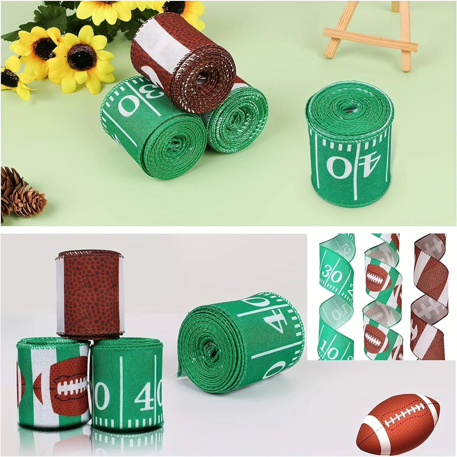 1pc 5 Yards Rugby Football Wired Ribbon Sport Ball Wired Edge Ribbon Football Pattern for Rugby Competition Decor