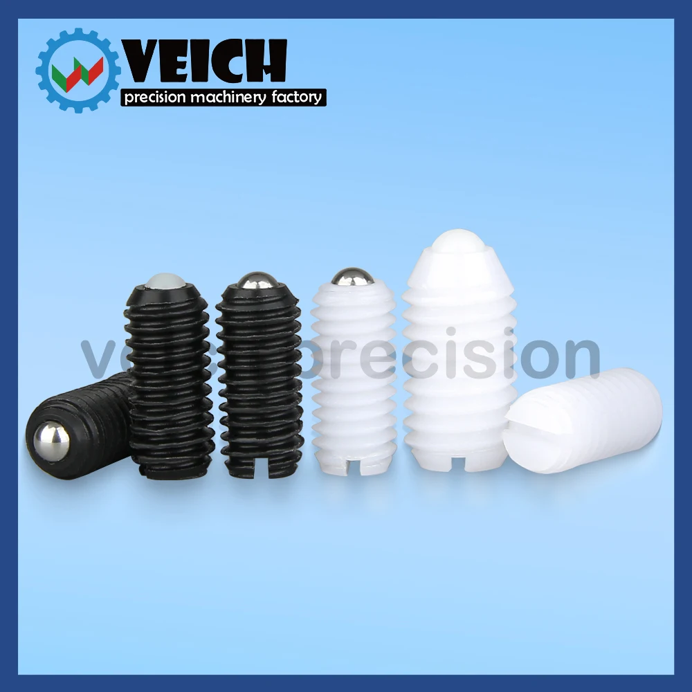 VCN424  5pcs M6/8/10mm Stainless Steel Spring Load Slot Screw Plungers Black/White Plastic Thread Ball Plungers