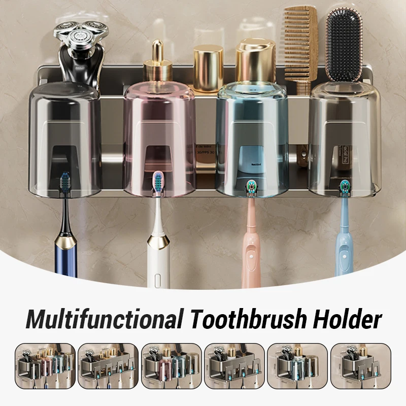 

Wall Mounted Toothbrush Holder & Bathroom Organizer - Space Multi-Functional Storage Shelf for Home Bathroom Accessories