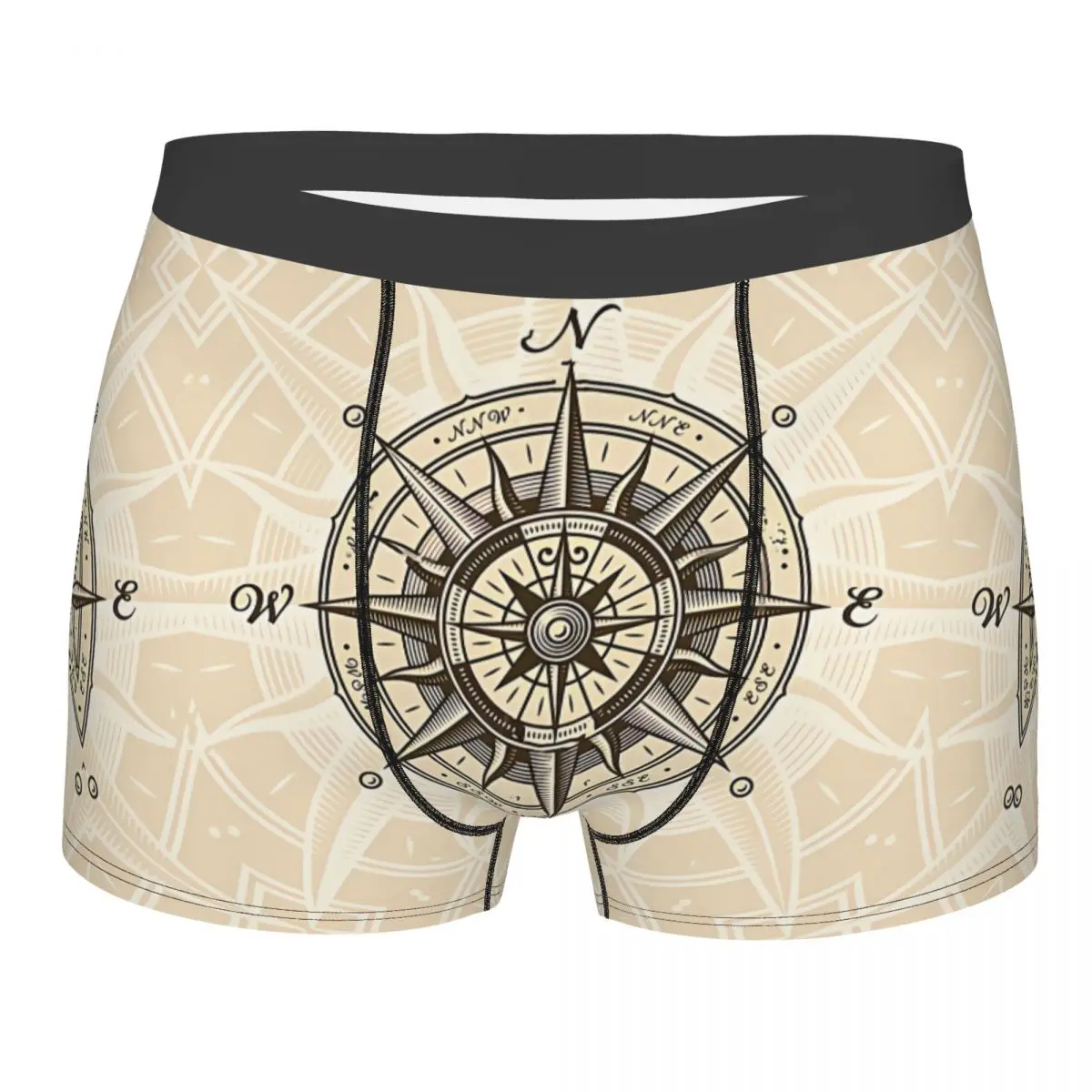 Compass Design Nautical Man's Boxer Briefs Ocean Compass Breathable Creative Underwear Top Quality Print Shorts Birthday Gifts