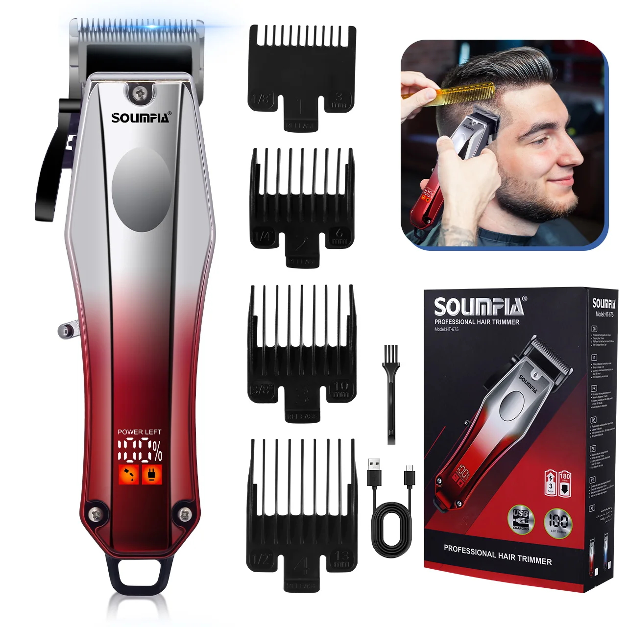 Solimpia Electric Hair Clippers Adjustable Hair Cutter Machine USB Charging Hair Trimmer for Men Grooming