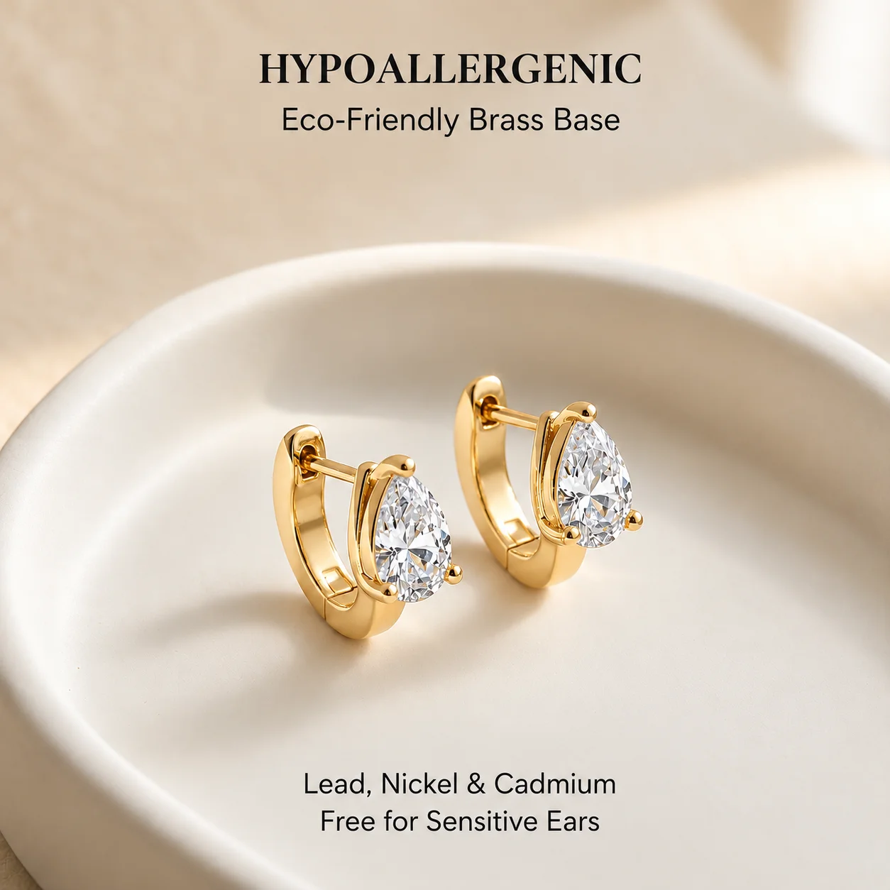 Moonmory Verbesserte Minimalistische Messing-Creolen für Damen, Luxusmarke, Doppelte 14K Vergoldete Marquise-Oval-Huggie-Ohrringe, Großhandel – Detail 15