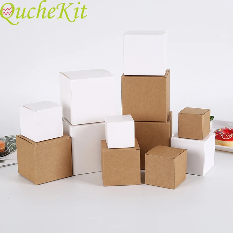 50Pcs Kraft Paper Box Square White Cardboard Box DIY Gift Box For Soap Cookies Jewelry Gift Packaging Candy Cookies Cake Baking