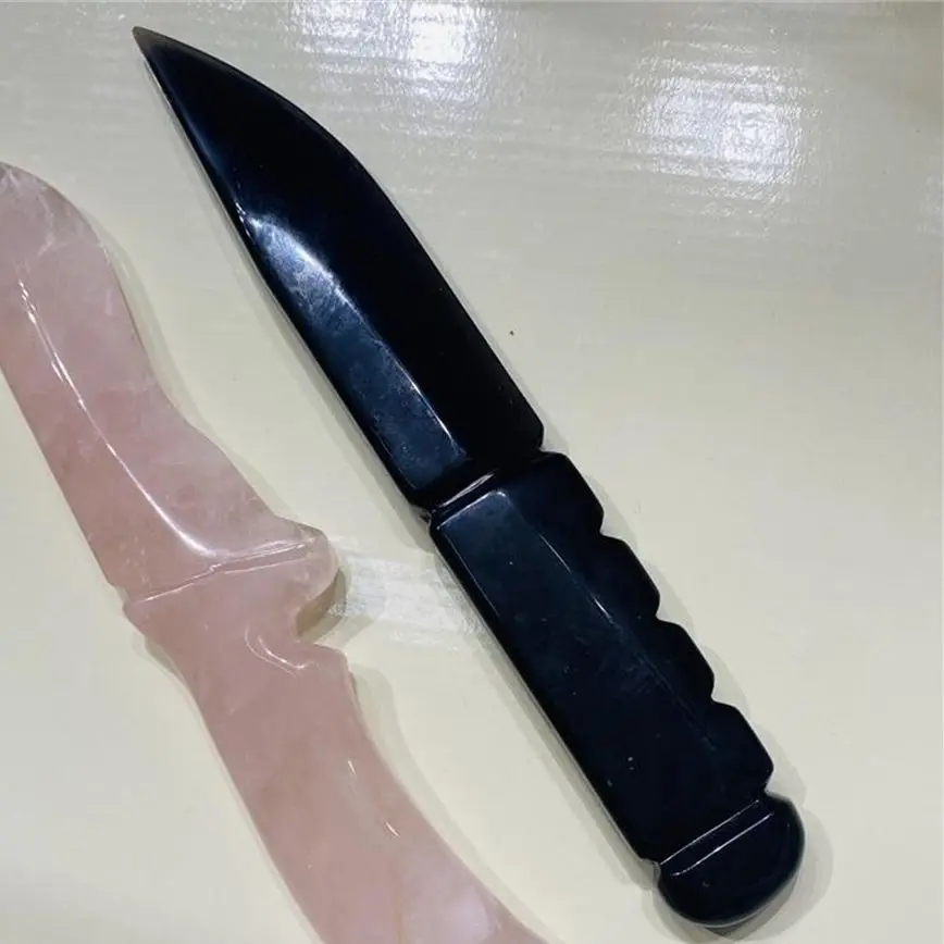 Natural Obsidian Dagger Healing Crystal Protection Stone Handmade Knife Men Gifts Magic Talisman Sword Witch Supplies Ornaments