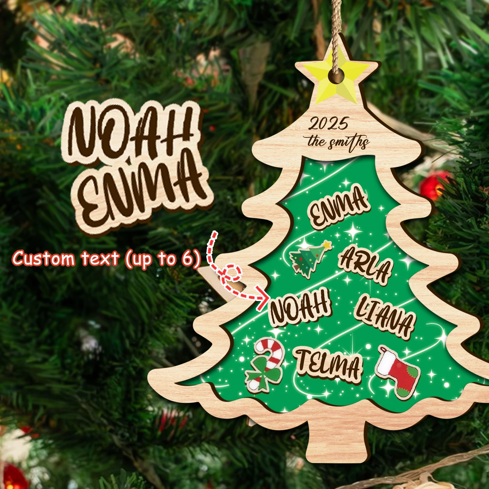2025 Adorno de árbol de Navidad personalizado: personaliza los nombres de la familia, un recuerdo festivo cálido, creando un ambiente festivo grueso