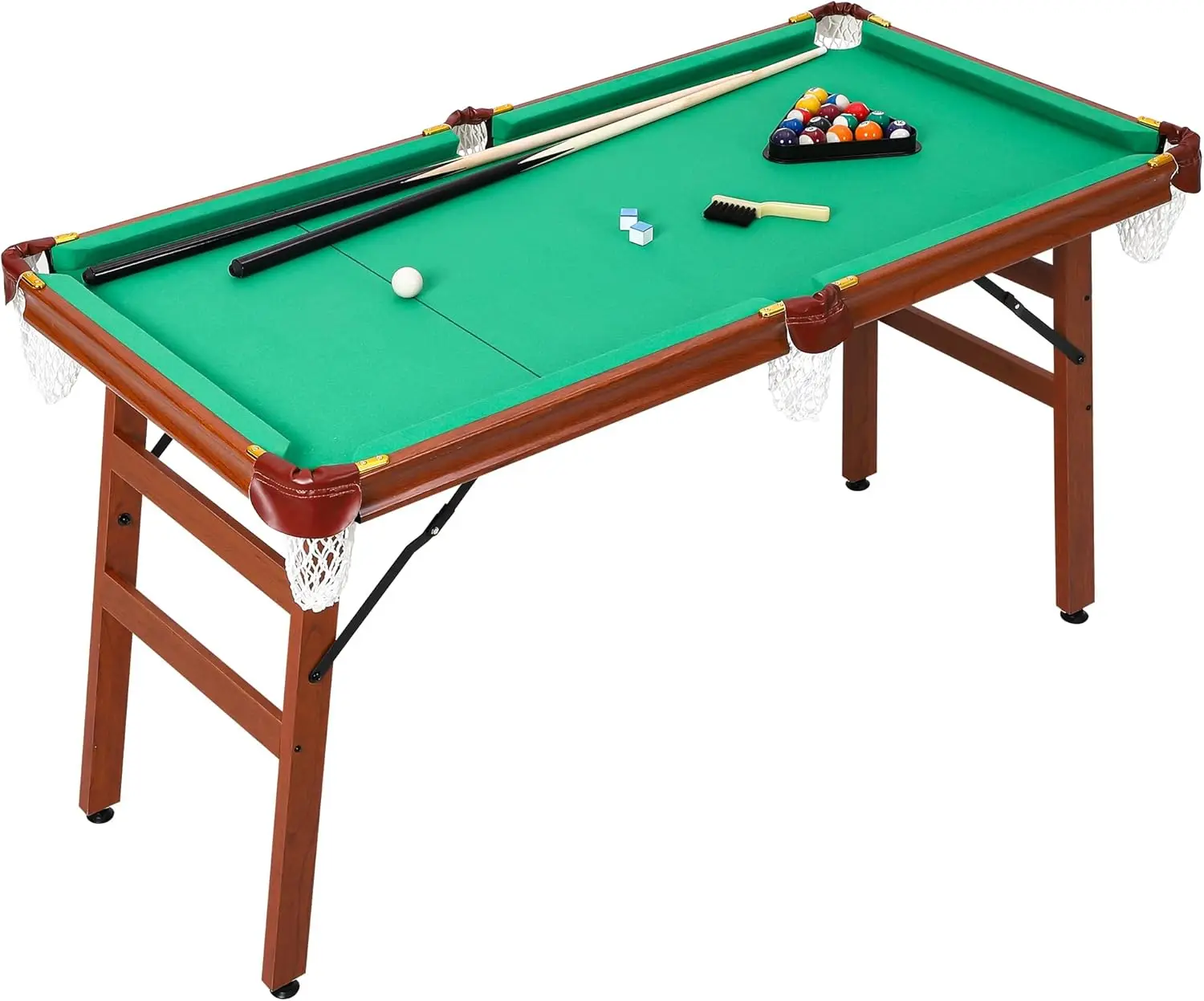 4.5 ft Folding Billiards Table Portable Foldable Billiards Table for Kids and Adults Pool Game Table with 2 Cue Sticks