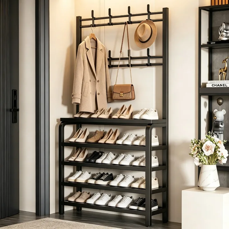 Integrated coat rack, household floor-to-ceiling multi-layer shoe rack, storage rack, simple rental house, apartment clothes rac