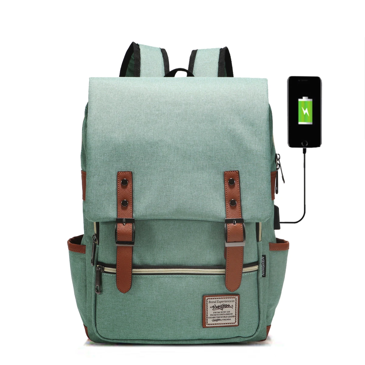 Vintage Laptop Backpack with USB Charging Port, Water Resistant Travelling Backpacks College Bag for Men Women, Fits up to 15.6I