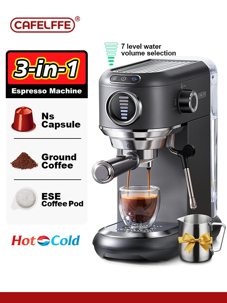 Cafelffe  3-in-1 Coffee Maker Hot/Cold NES capsule coffee machine ESE Pod Ground Cappuccino Espresso Machine 19Bar cafetera gift