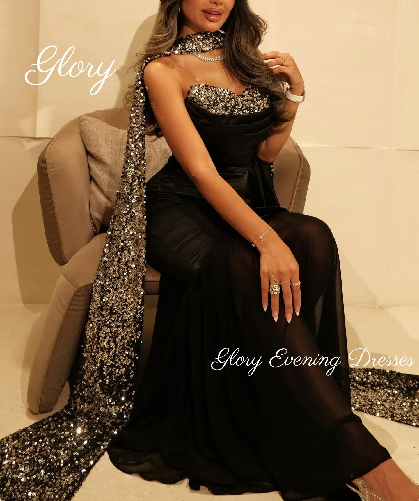 

Black Mermaid Prom Dresses Strapless Saudi Arabia Beads Evening Dresses Pleated Beadings Formal Party Dresses Customized 2026