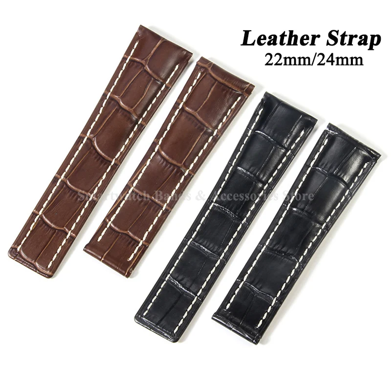 

22mm 24mm Leather Watch Strap for Breitling Bracelet Waterproof Wrist Band Bamboo Cowhide Watch Band Men Sport Bracelet Belt