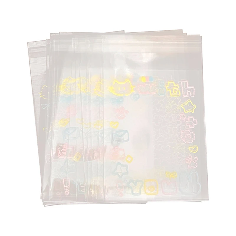 50ชิ้นน่ารักโปร่งใสกราฟฟิตีลูกแมวมีกาวในตัวถุง OPP รูปไอดอลเคป็อปถุงเก็บป้องกันการ์ดโฟโต้การ์ด