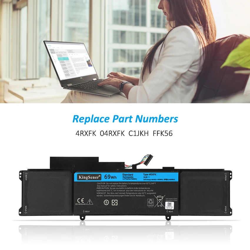 KingSener 4RXFK Laptop Battery For Dell XPS 14 L421X Ultrabook 14-L421X L421Z C1JKH FFK56 14.8V 69Wh With Tracking Number