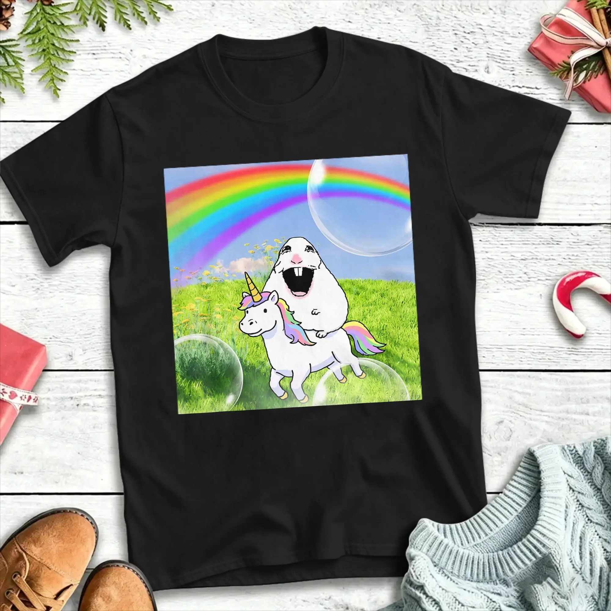 Happy Hamster Riding Unicorn T Shirt  Fashion T Shirts Short Sleeve Y2K Casual Tshirt Beach Pure Cotton 4XL 5XL 6XL Clothes
