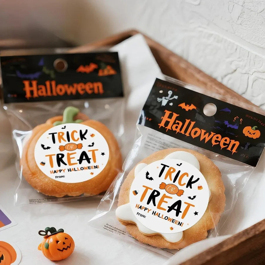 سعيد هالوين تحريك الهالوين مني هدية التحريك 60 قطعة 2 بوصة هالوين المغلف ختم التسمية تحريك ذاتية اللصق هالوين الخفافيش