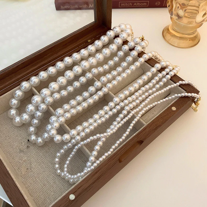 XIALUOKE Vintage Style Simple 6mm 8mm 10mm Pearl Chain Choker Necklace For Women Wedding Beads Necklace Fashion Jewelry