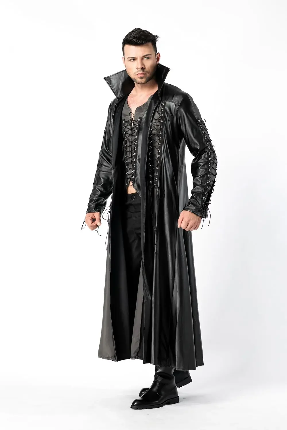 Halloween Men Leather Gothic Daemon Matrix Empire Vampire Costume