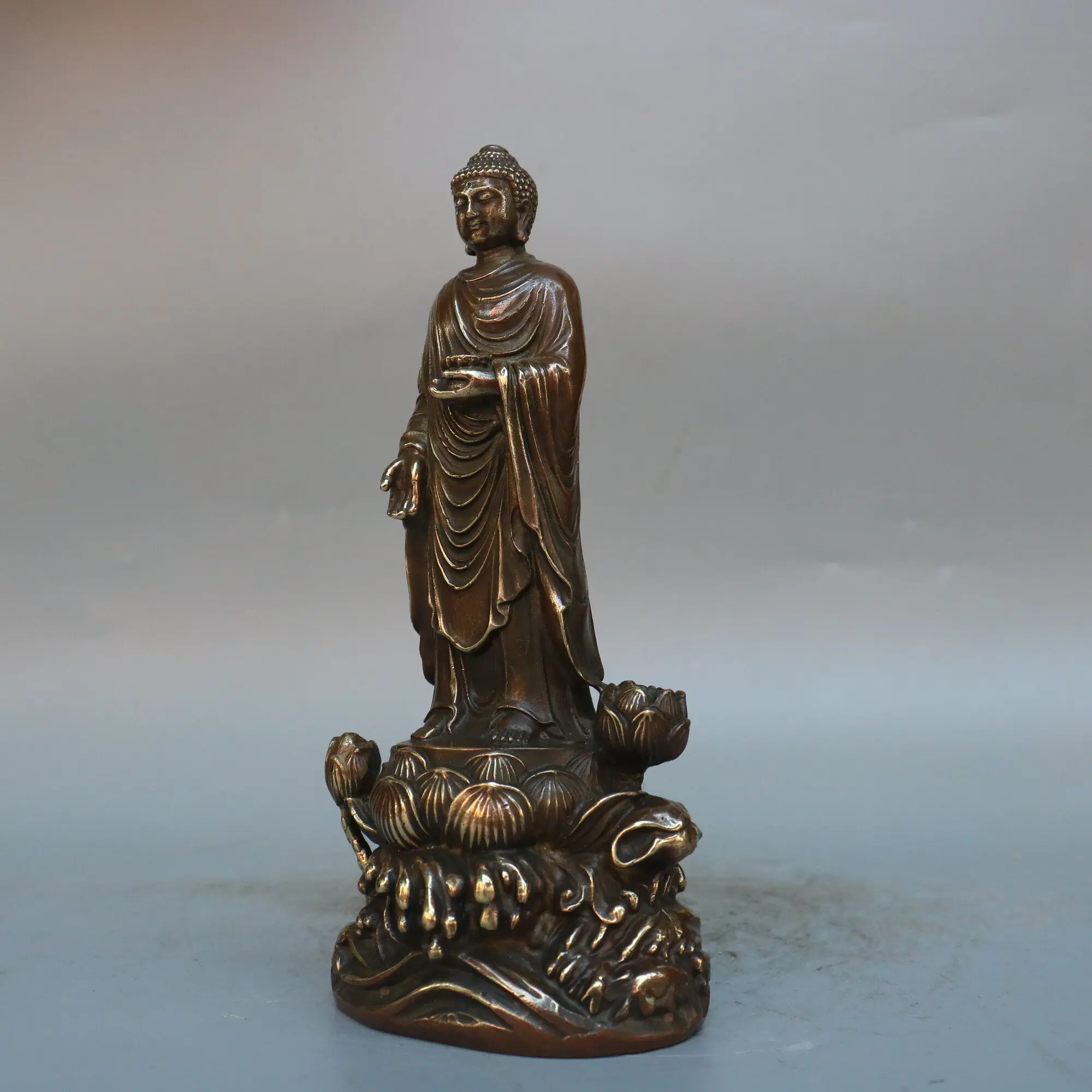 Handmade Pure Copper Three Saints of the West Lotus Base Statue Home Zen Worship Table Decor