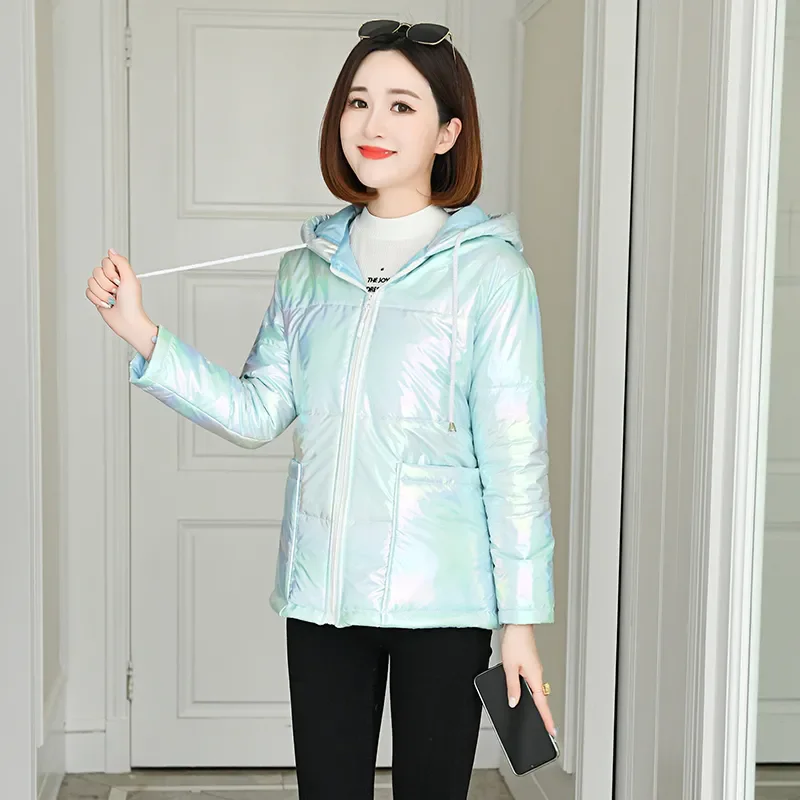 Winter New dazzling Down Cotton-Padded Jacket Women Loose Hooded Comfortable Coat Casual Padded Warm Casual Solid Color Overcoat