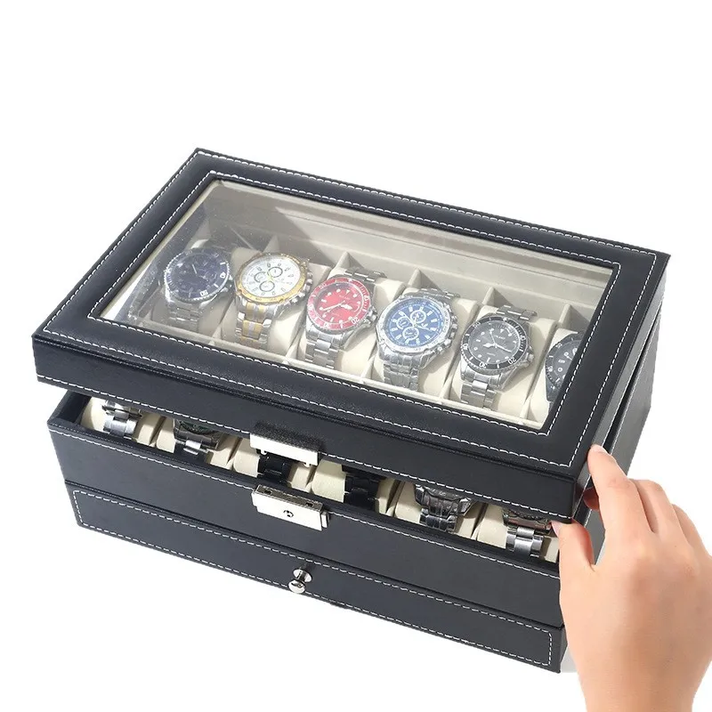 Multi-Bit Practical Family Watch Box PU Leather Transparent Window Jewelry Storage Box Jewelry Storage And Organization Box