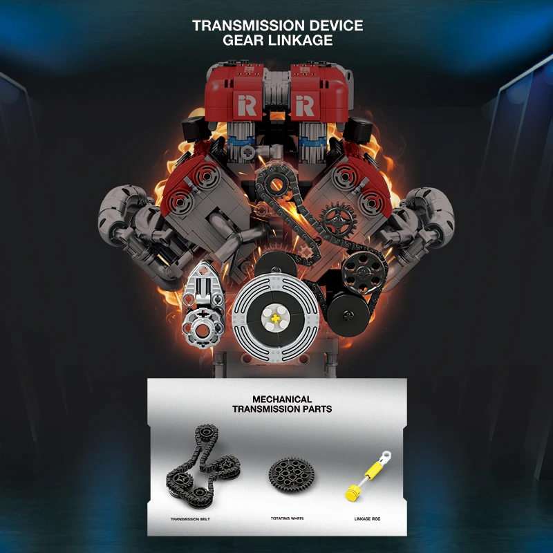 1101PCS Formula Racing Engine Building Blocks V8 Engine Model Technology Bricks Desktop Ornament Kids Holiday Gifts DIY Toys