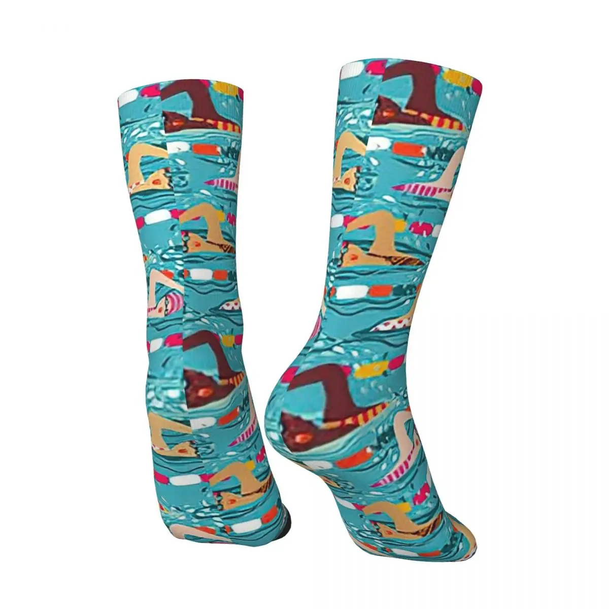 All Seasons Cartoon Swimming In The Swim Pool Socks Harajuku Sport Middle Tube Socks Super Soft Stockings for Men Women Gifts